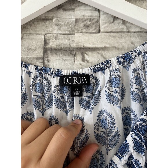 J Crew V Neck Mini Bouquet Block Print Blue White Lined XS Smocked Dress - Picture 4 of 11